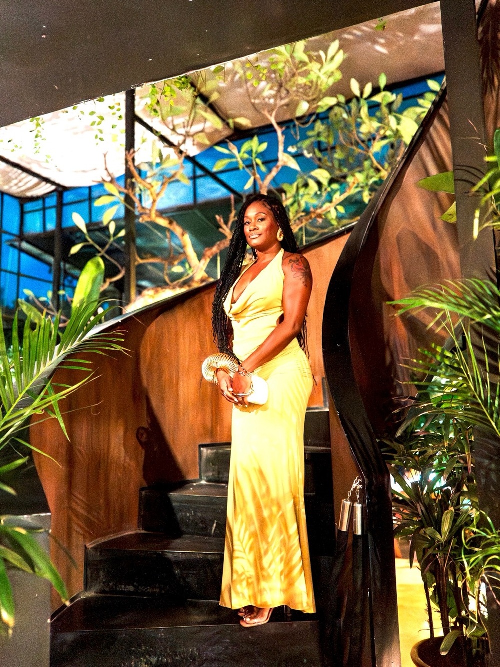 Yellow Satin Halter Maxi Dress